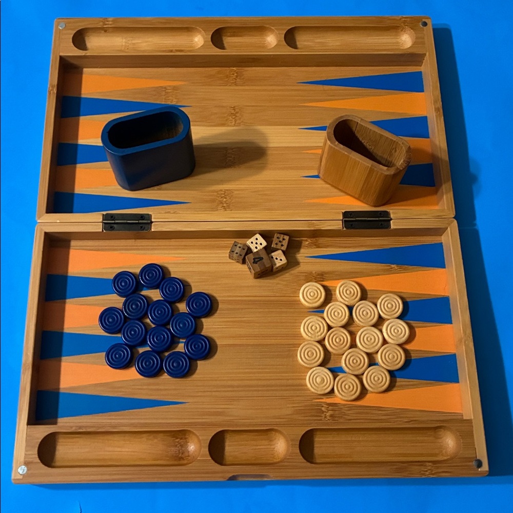Wooden Backgammon Set - Blue & Natural Checkers